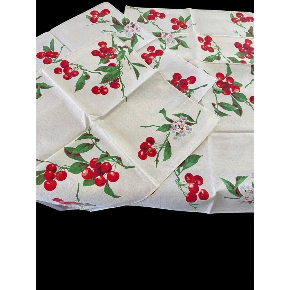 40s 50s Wilendur Cherries Napkins Set of 5 Farmhouse Country Chic